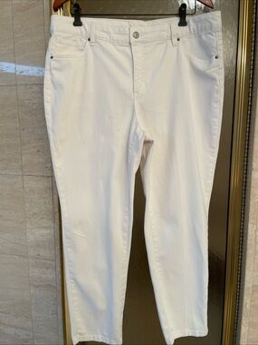 Basic Editions High Rise White Wash Stretch Women's Ankle Jeans Size 14